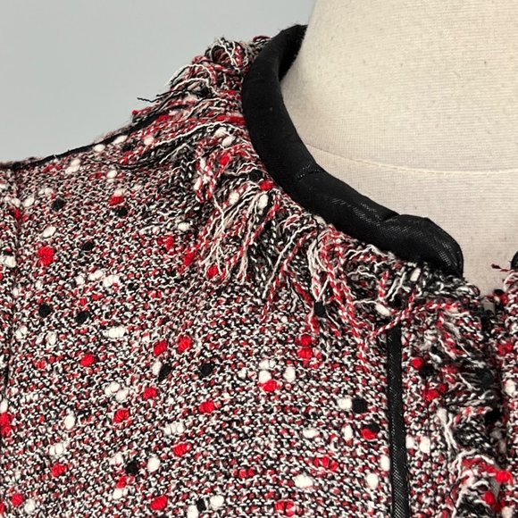 McGinn Red Bijou Tweed Fringe Blazer Wool Blend Hook Front size 8 - Picture 5 of 13